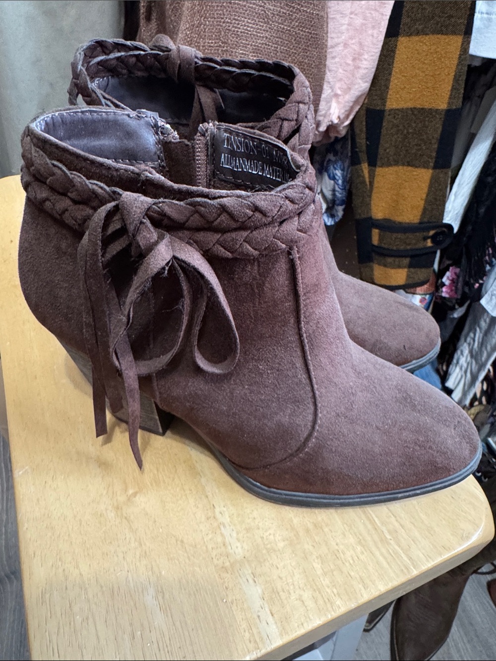 Rue21 Brown Suede Braided Ankle Booties with Bow Accent